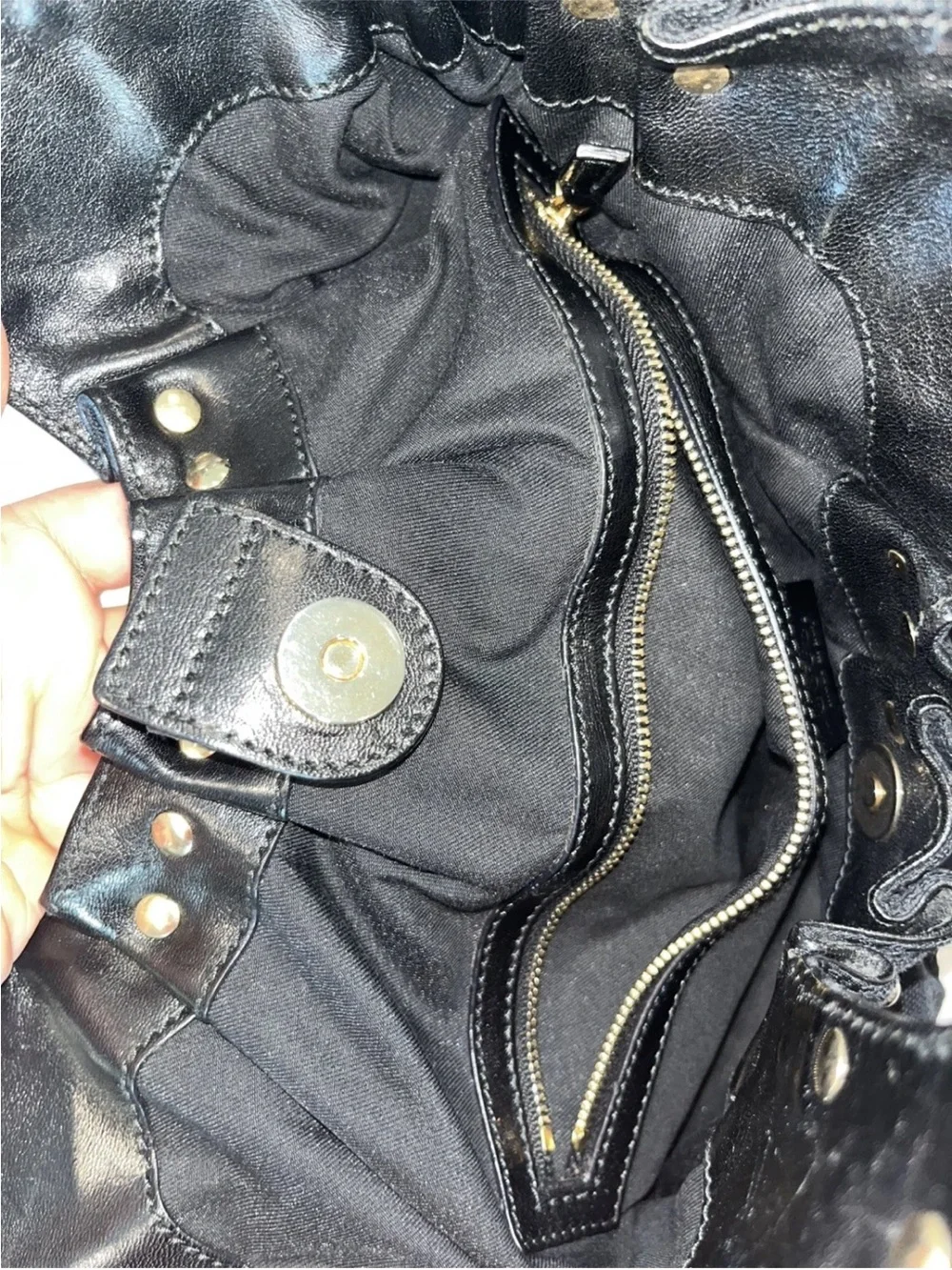 Gucci Pelham Gold Studded Black Canvas Bag w/dust bag, books, envelope